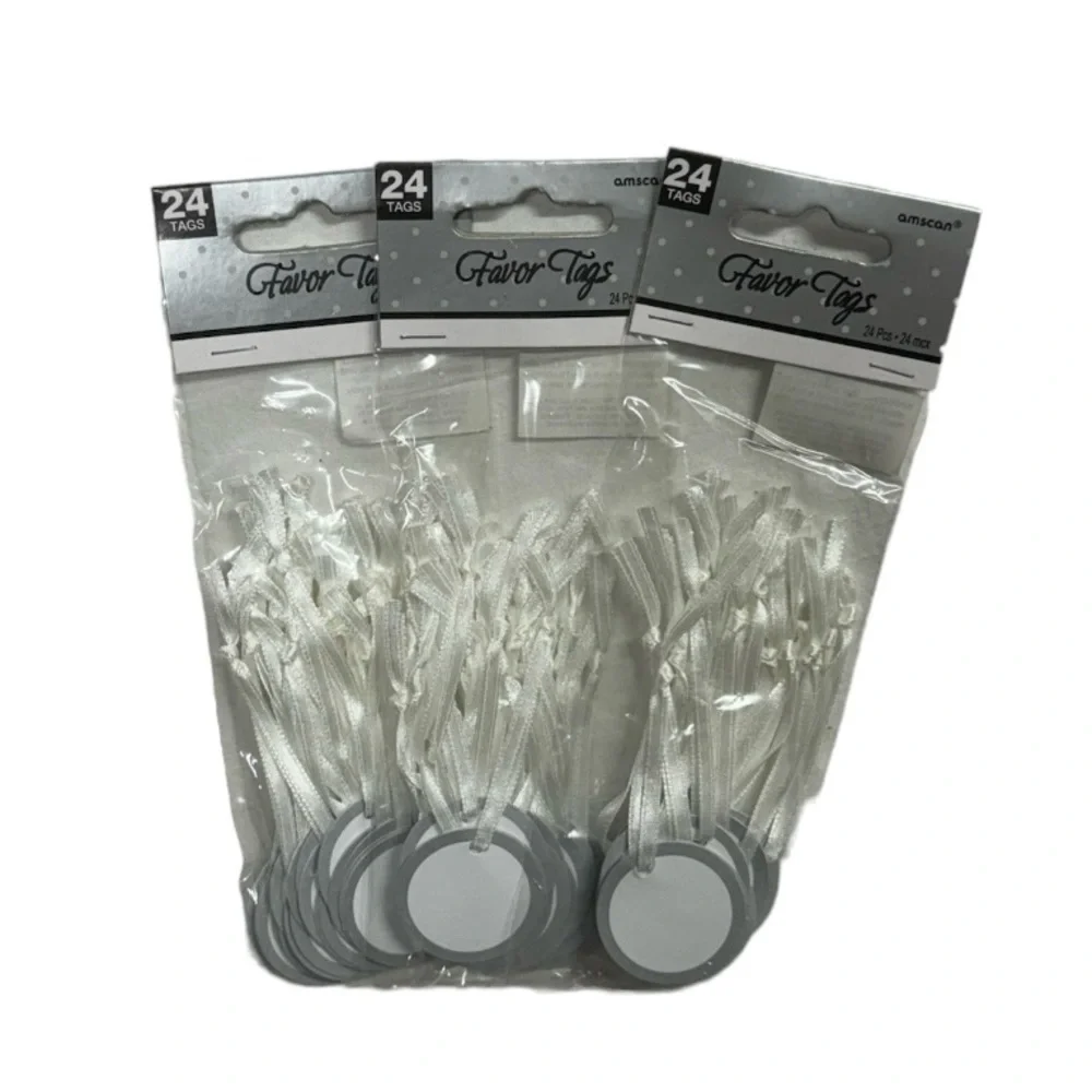 Amscan favor tags. 3 packs of 24 tags brand new in packaging never used!